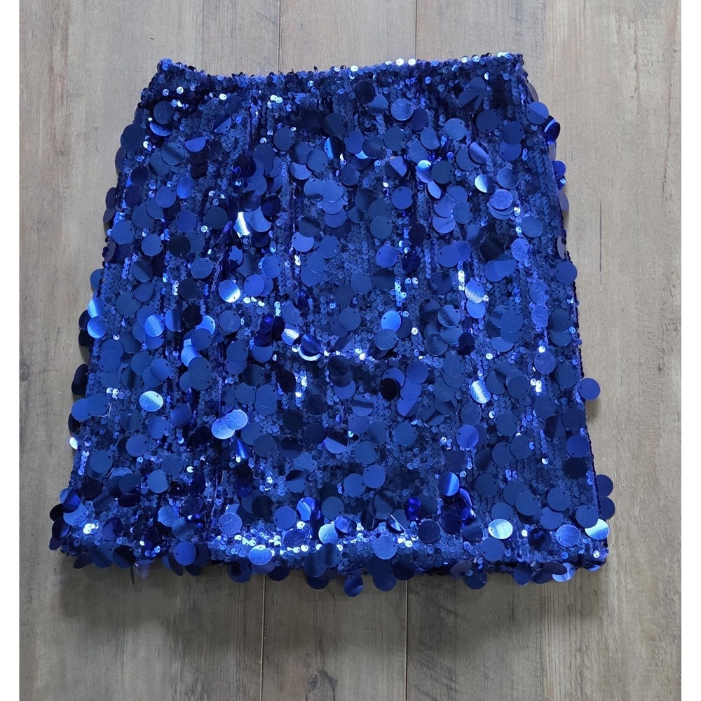 Guanyy Royal Blue Sequin Mini Skirt With Elastic Waist Women S Retro Y2K
